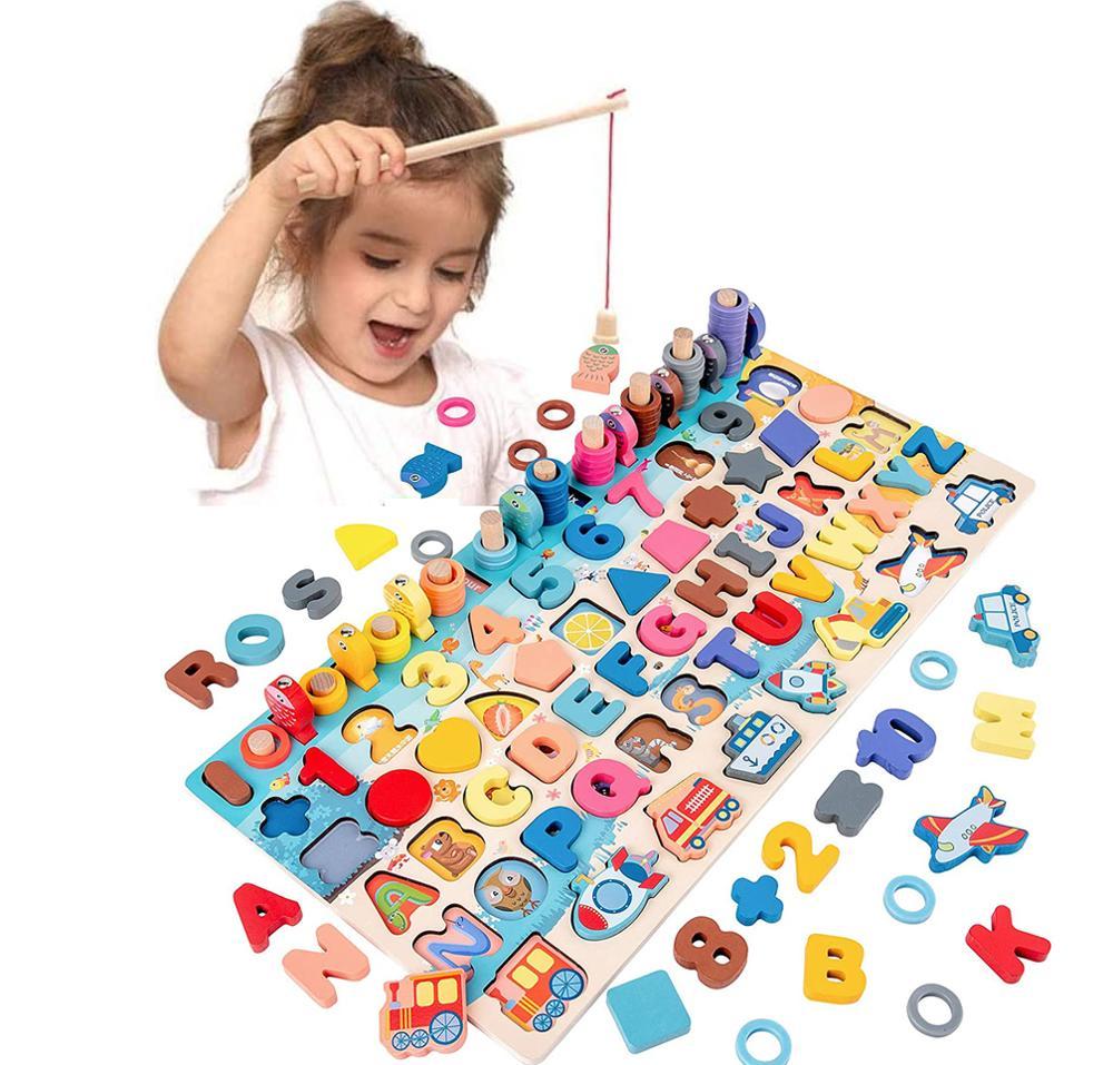 Montessori Wooden Learning Toy – Math, Fishing & Board Game for Kids (Ages 1–3)