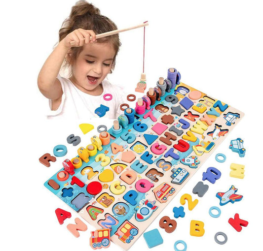 Montessori Wooden Learning Toy – Math, Fishing & Board Game for Kids (Ages 1–3)